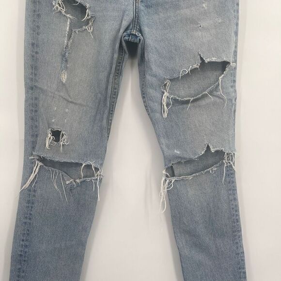 Grlfrnd Women's Karolina Heavily Distressed High Rise Tapered Blue Jeans Size 27 - Picture 3 of 10